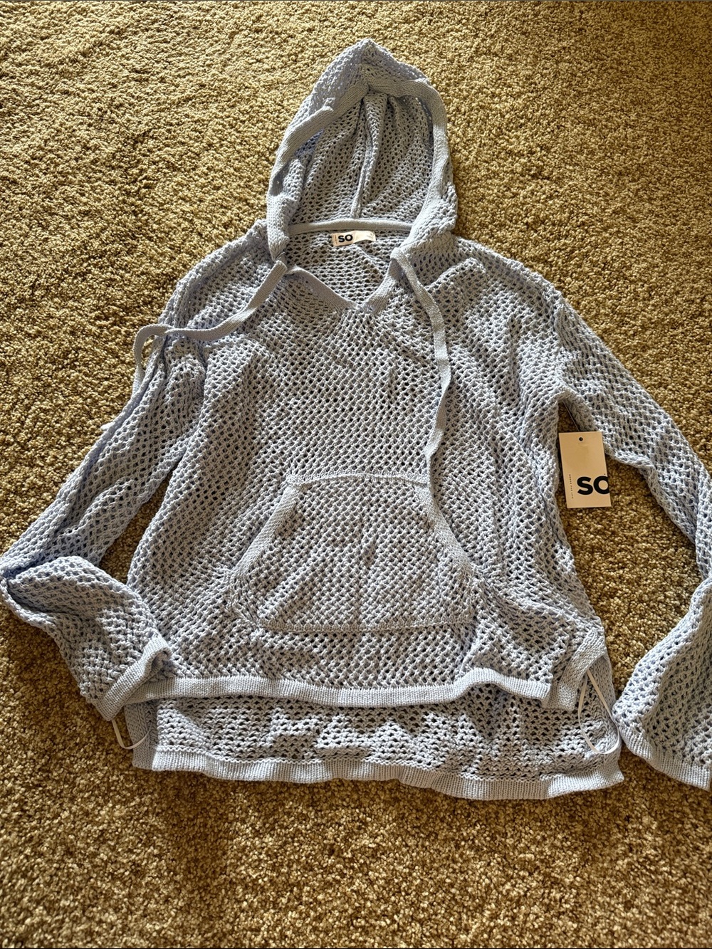 SO Pale Blue Open-Knit Hooded Sweater